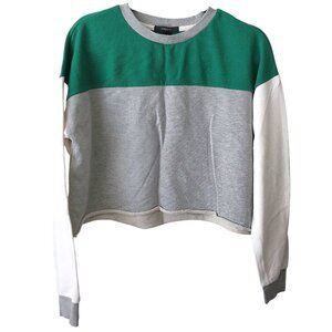 Forever 21 Solid Green Gray White Long Sleeve Cropped Large